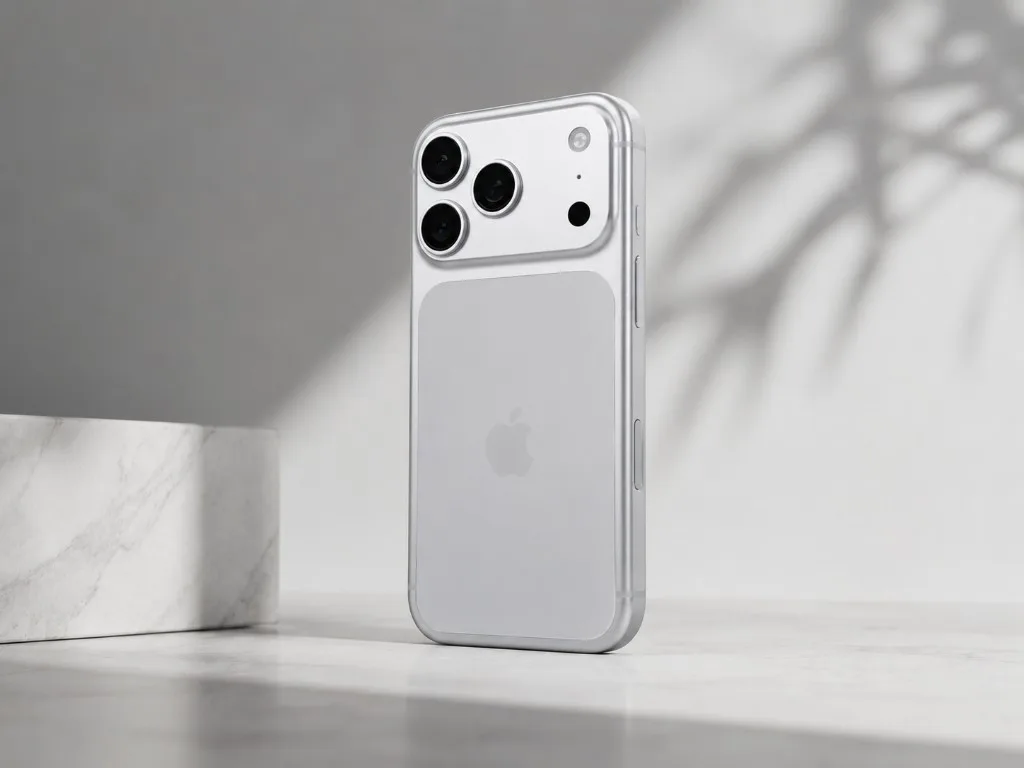 iPhone 17 Pro Max in Natural Titanium on marble