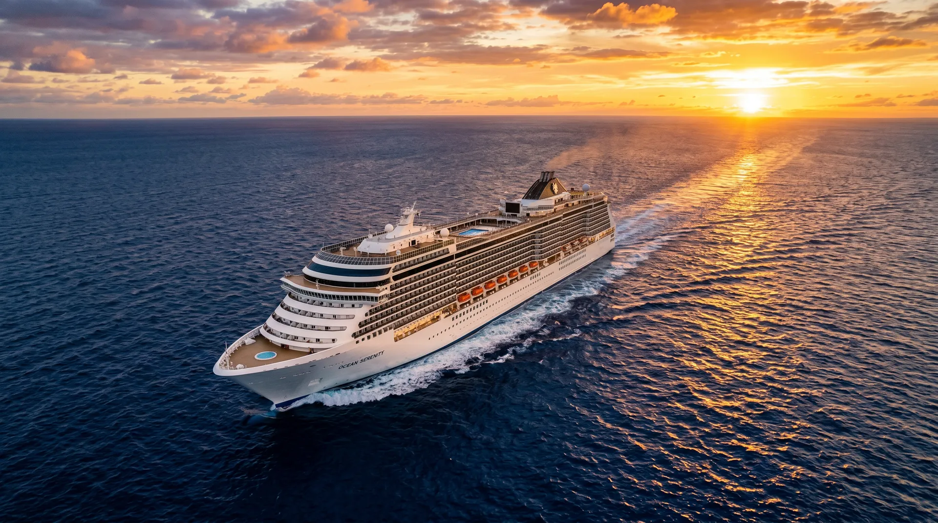 MSC Magnifica at sea at golden hour
